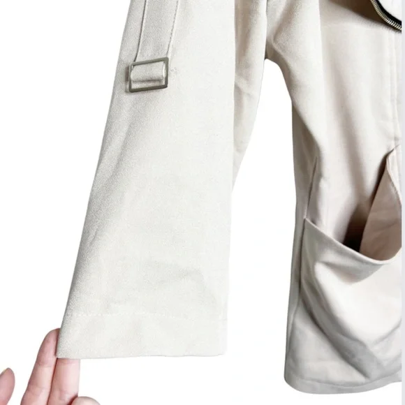 Womens Asymmetrical Zip Jacket Draped Collar Rolled Sleeve Beige Size MM - Picture 5 of 16